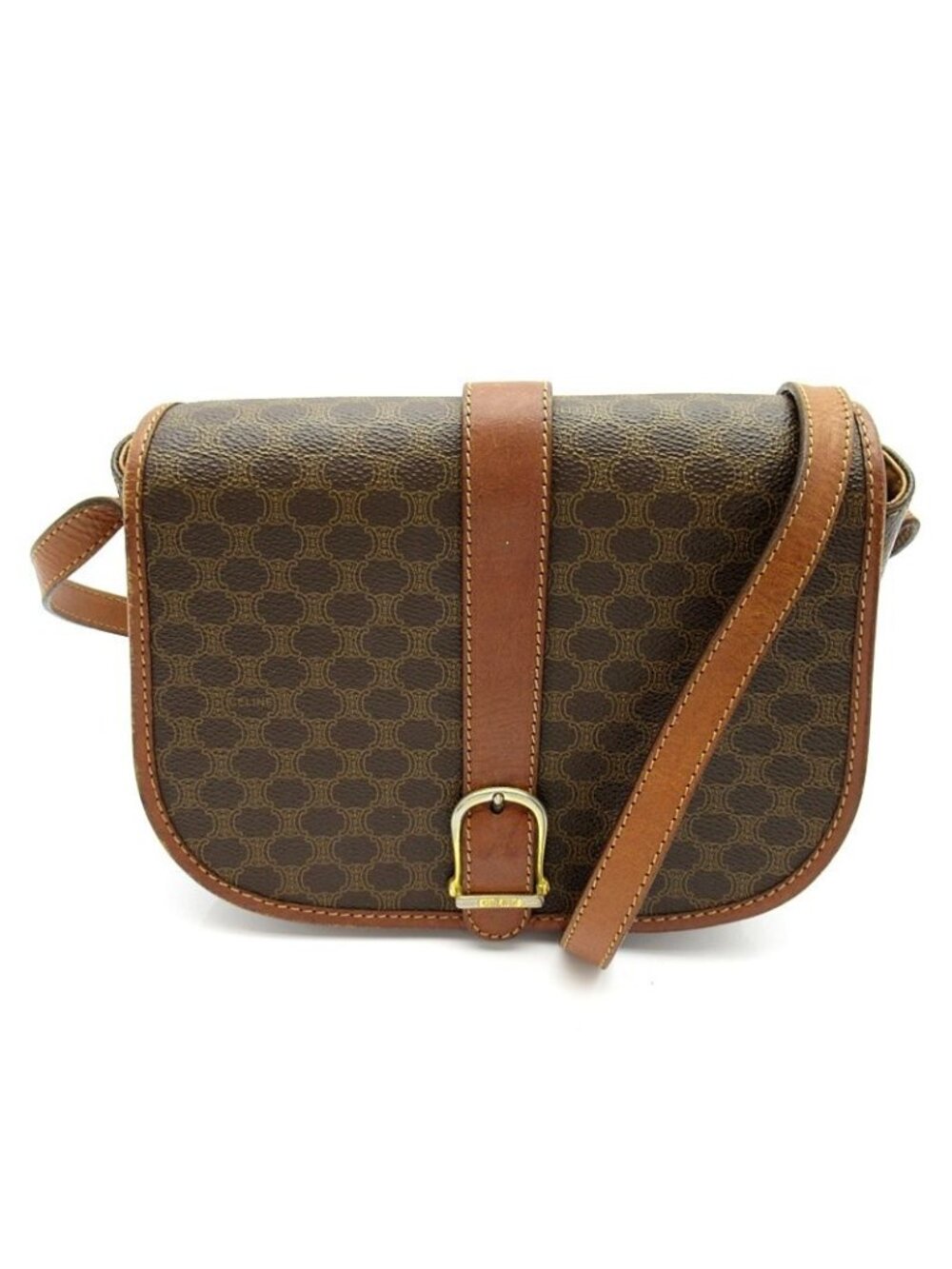 Celine Macadam Shoulder Bag Leather Brown